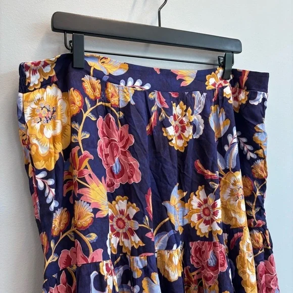 Soft Surroundings Large Kara Maxi Skirt Navy Floral Tiered Pockets - Picture 4 of 13
